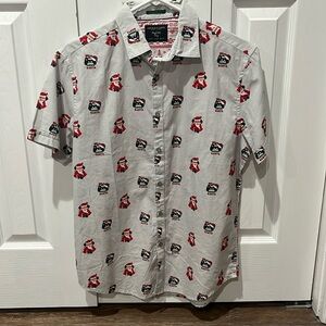 Santa gamer button down short sleeve shirt